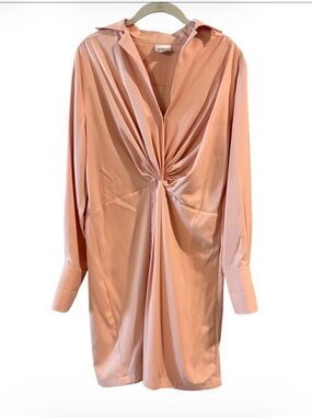 Byron Lars Peach Satin Twist Cocktail Party Front Shirt Dress – Size 14 – NWOT